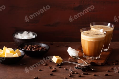 Preview: bulletproof coffee, keto paleo drink blended with butter and coconut oil