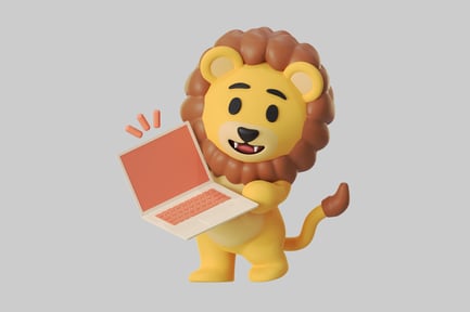 Preview: Lion holding laptop computer asset