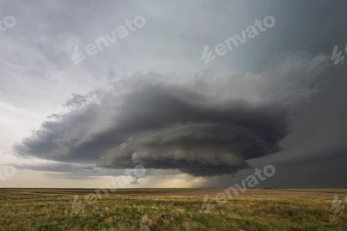 Preview: Developing Mesocyclone, a towering cloud shape above the horizon, fields.