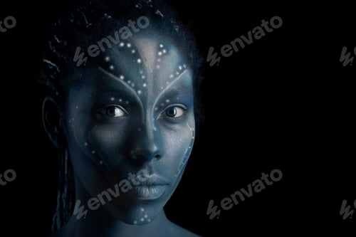 Preview: Art photo of Africal woman with tribal ethnic paintings in Avatar style