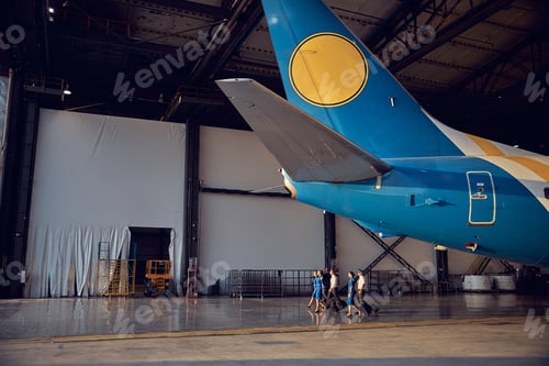 Preview: View of part of airplane at the airport garage