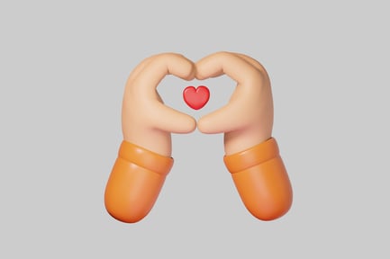 Preview: Hands forming heart shape with interlocked fingers and red accent