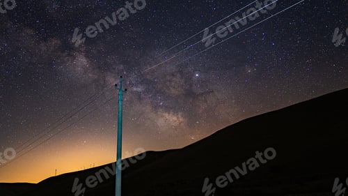Preview: Power line against the night starry sky