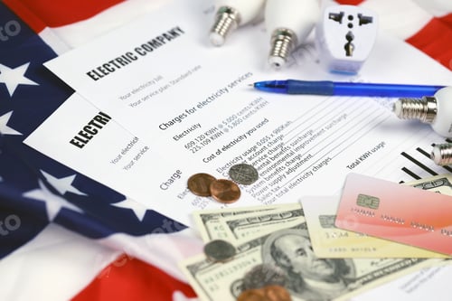 Preview: Abstract American electricity bill. Concept of saving money by using energy savings