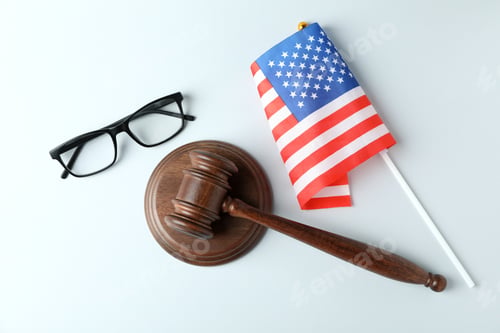 Preview: American law concept with judge gavel on white background