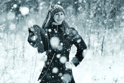 Preview: Girl Portrait Winter Snowfall Black And White Monochrome