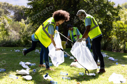 Preview: Multi-generation mixed race family collecting garbage