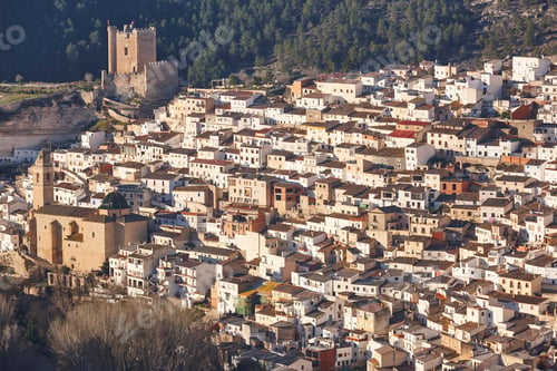 Preview: Picturesque white village on the mountain. Alcala del Jucar. Spain