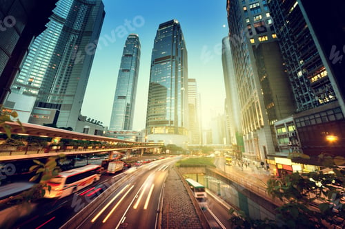 Preview: Traffic In Hong Kong At Sunset Time