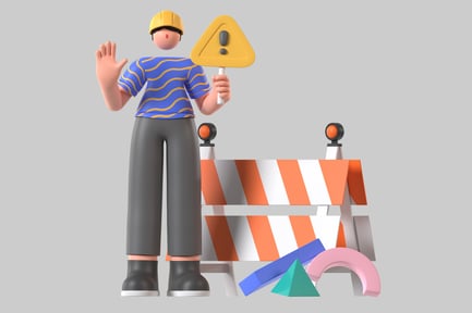 Preview: Construction worker holding a warning sign.
