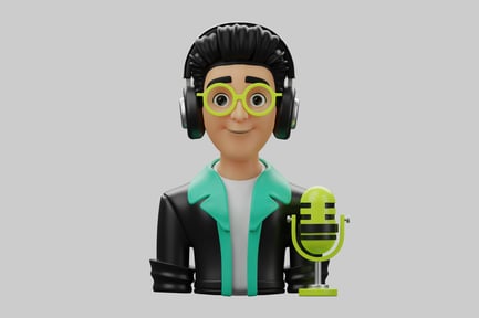 Preview: Cartoon podcaster character with microphone