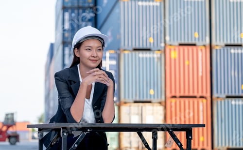 Preview: Portrait of engineer worker of factory technician with Chinese woman style sit as thinking