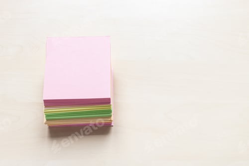 Preview: stacks of blank colorful sheets of note paper