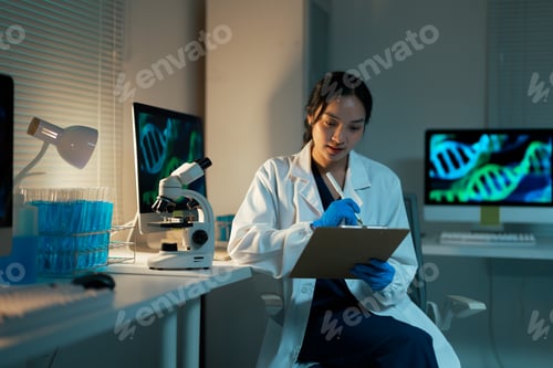 Preview: Woman scientist researching genetics in medical laboratory
