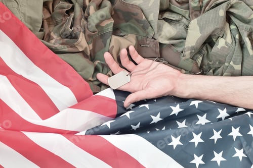 Preview: Silvery military beads with dog tag and hand of dead soldier on