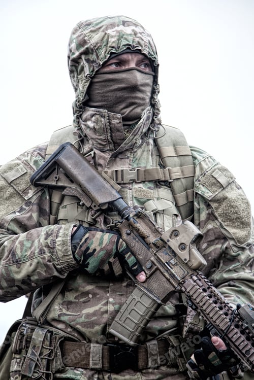 Preview: Portrait of modern army infantryman on march
