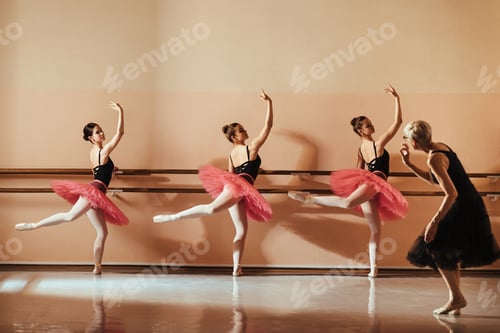 Preview: Teenage ballet dancers practicing during a class at ballet school.