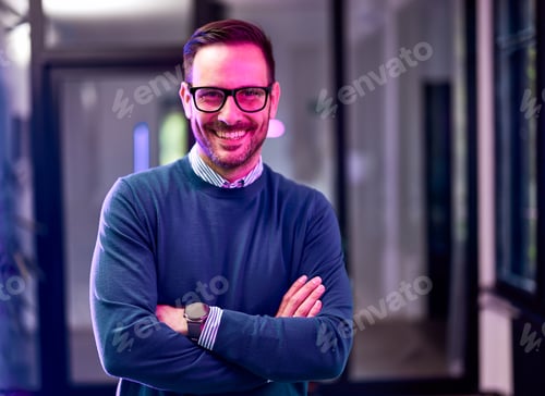Preview: Portrait of a successful businessman with arms crossed at the workplace.