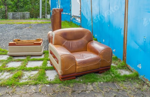 Preview: Old Abandoned House Front With Sofa