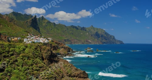 Preview: Playa del Roque de las Bodegas, north of Tenerife, Spain. Green coastline, Atlantic Ocean and cute
