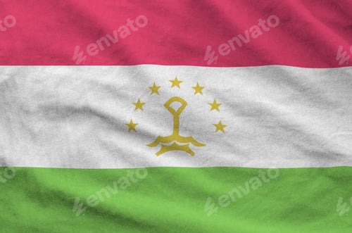 Preview: Tajikistan flag depicted on folded wavy fabric of old cloth