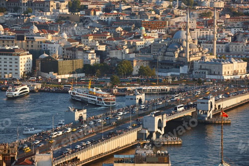 Preview: Vehicle and maritime traffic in Galata bridge strait. Istanbul, Turkey