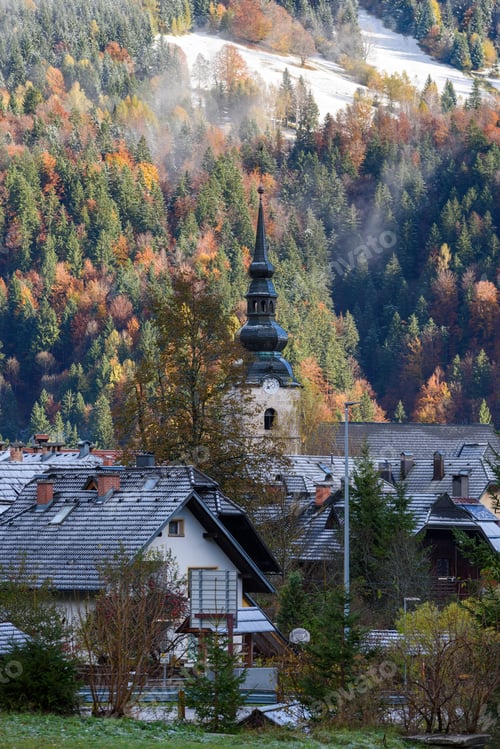 Preview: Idyllic townscape of Kranjska gora in Slovenia in autumn