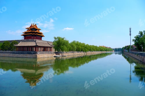 Preview: Aerial perspective of the iconic Corner Tower of the Forbidden City in Beijing, China