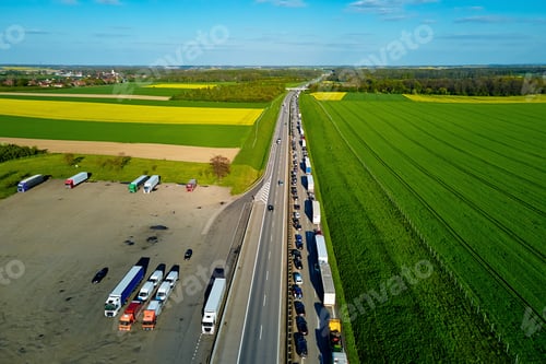 Preview: Traffic jam on highway A4 in Poland, aerial view