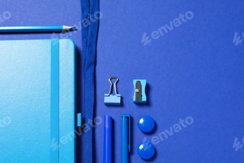 Preview: Concept of different stationery accessories, stationery accessories for office work