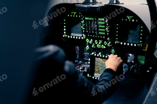 Preview: close-up hand of the pilot captain presses the buttons on the control panel to start engine of plane