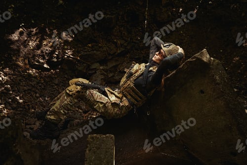 Preview: Female person having rest at concrete slab