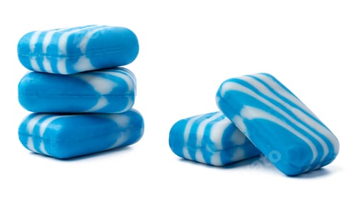 Preview: Stacked blue soap bars isolated on white background