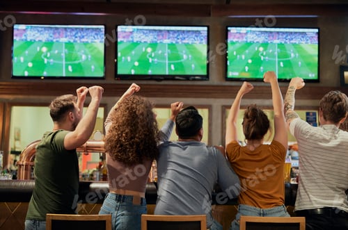 Preview: Cheering friends of soccer fans in the pub