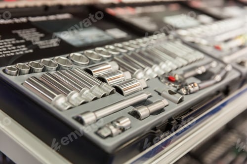 Preview: Toolbox with many steel heads closeup