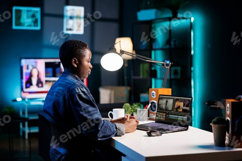 Preview: Female producer using digital laptop