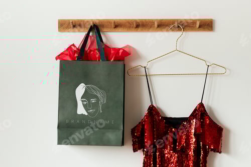 Preview: Green feminine bag mockup on a wall hanger