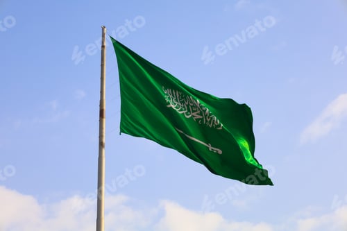 Preview: Saudi Arabia national flag waving in sky - Saudi National Day
