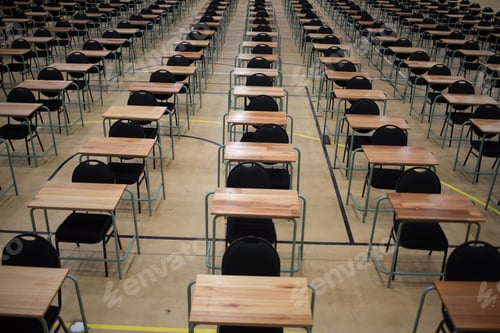 Preview: Row of empty desk in auditorium