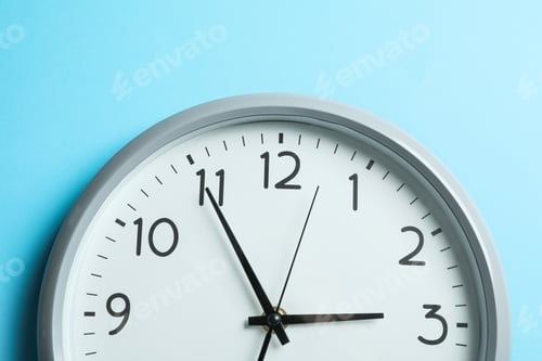 Preview: Big beautiful clock on blue background, space for text