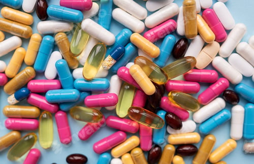 Preview: Different colorful pills for different symptoms. Health concept. Close-up.