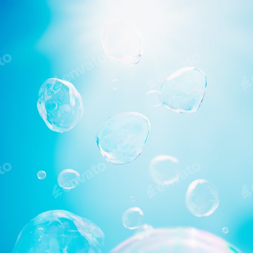 Preview: Soap bubbles flying in the air towards the sun
