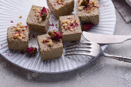 Preview: Halva with rose petal and nuts.