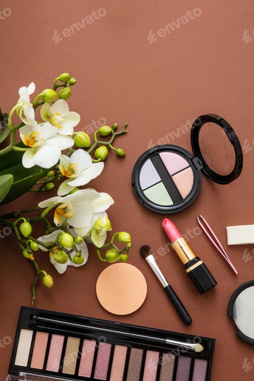 Preview: Make up natural cosmetics against brown color background