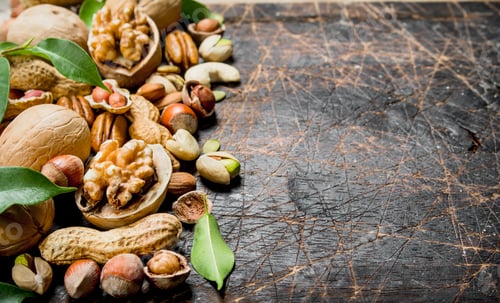 Preview: Nuts background. Different Range of natural nuts .