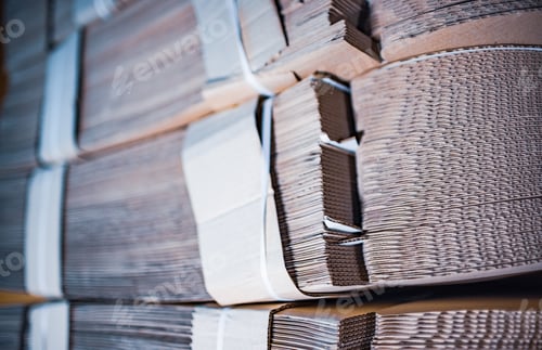 Preview: Close-up sides of stacks of cardboard folded