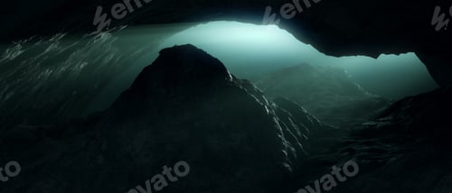 Preview: Rugged Landscape Terrain Underwater Dark Scene in cave. Lake or Ocean Water. Background Nature