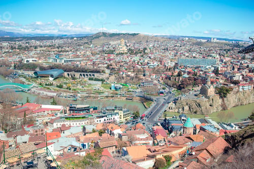 Preview: Tbilisi city panorama. Old city, new Summer Rike park, river Kura, the European Square and the