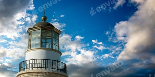 Preview: Gavdos Lighthouse Crete island Greece. Upper part of beacon monument surrounded by glass. Copy space