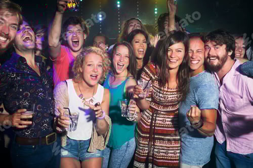 Preview: Group of friends celebrating in club